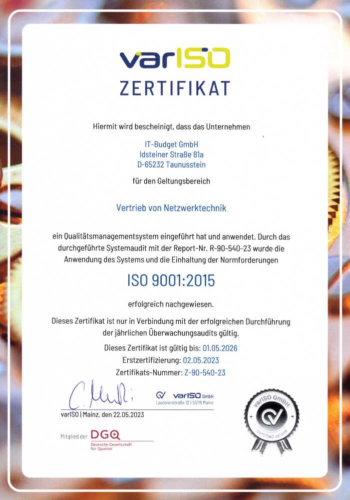 ISO 9001:2015 Zertifikat