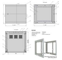 19"-Wandverteiler Z-BOX von ZPAS - hochstabile 100 kg Traglast - 12 HE - 600 mm Tiefe - Blechtür - lichtgrau