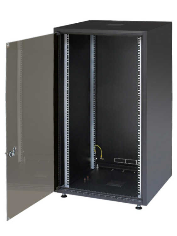 19"-Serverschrank SJB - 18 HE - BxT 600x800 mm - Glastür - Rückwand - schwarz