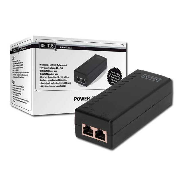 PoE Injector - 802.3af 10/100 Mbps Output max. 48V - 15.4W