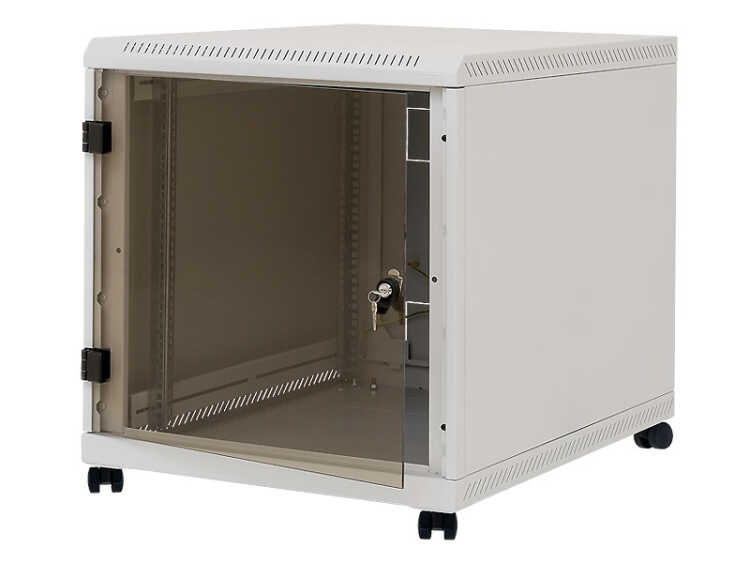 19"-Untertisch-Serverschrank RCA von TRITON - 12 HE - 600 x 800 mm - Glastür - Rückwand - Rollen - lichtgrau