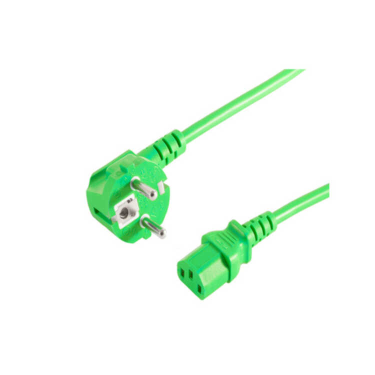 Quality Netzanschlusskabel - Schutzkontaktstecker 90° gewinkelt CEE7/7 auf Kaltgerätebuchse C13 - 1,8 m - grün