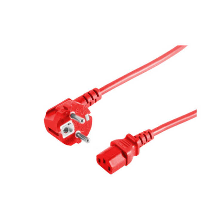 Quality Netzanschlusskabel - Schutzkontaktstecker 90° gewinkelt CEE7/7 auf Kaltgerätebuchse C13 - 1,8 m - rot