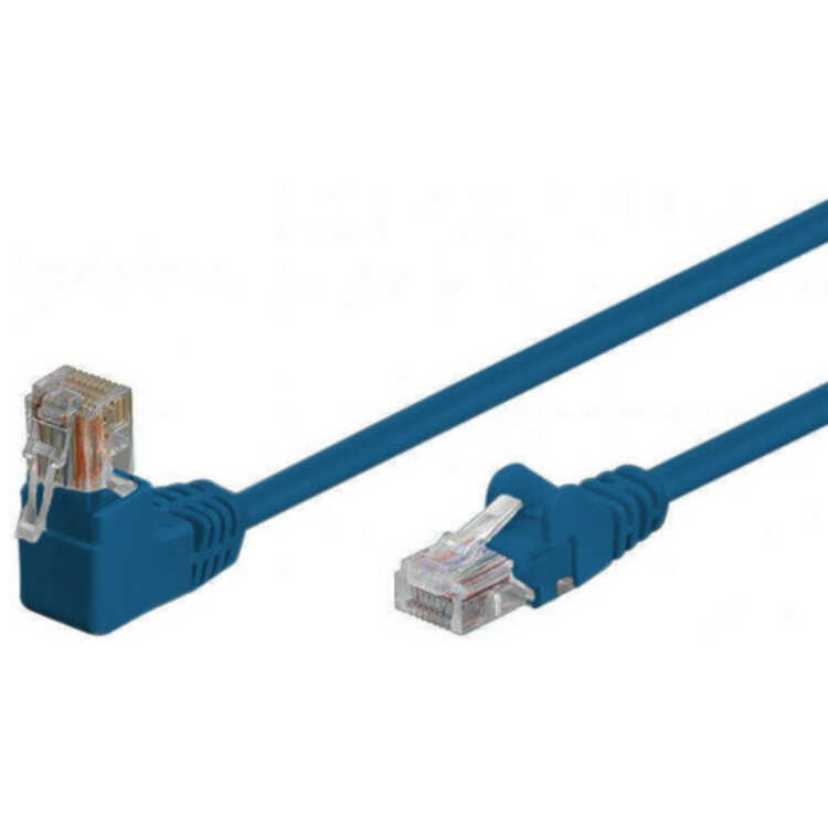 Quality Patchkabel gewinkelt - S/FTP doppelt geschirmt - Winkel-gerade - Cat. 6 - blau - 0,25 m