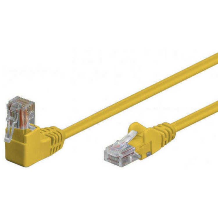 Quality Patchkabel gewinkelt - S/FTP doppelt geschirmt - Winkel-gerade - Cat. 6 - gelb - 0,5 m