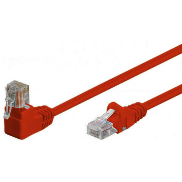 Quality Patchkabel gewinkelt - S/FTP doppelt geschirmt - Winkel-gerade - Cat. 6 - rot - 0,5 m