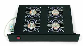 19"-Lüftereinheit - 4 Ventilatoren - 2 HE - vertikaler Luftstrom - Thermostat - 320 m³/h Luftdurchsatz - schwarz