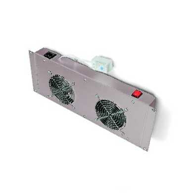 19"-Lüftereinheit - 2 Ventilatoren - 4 HE - horizontaler Luftstrom - Thermostat - 160 m³/h Luftdurchsatz - lichtgrau