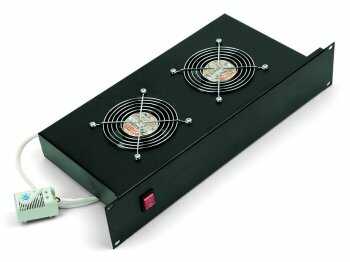 19"-Lüftereinheit - 2 Ventilatoren - 2 HE - vertikaler Luftstrom - Thermostat - 160 m³/h Luftdurchsatz - schwarz