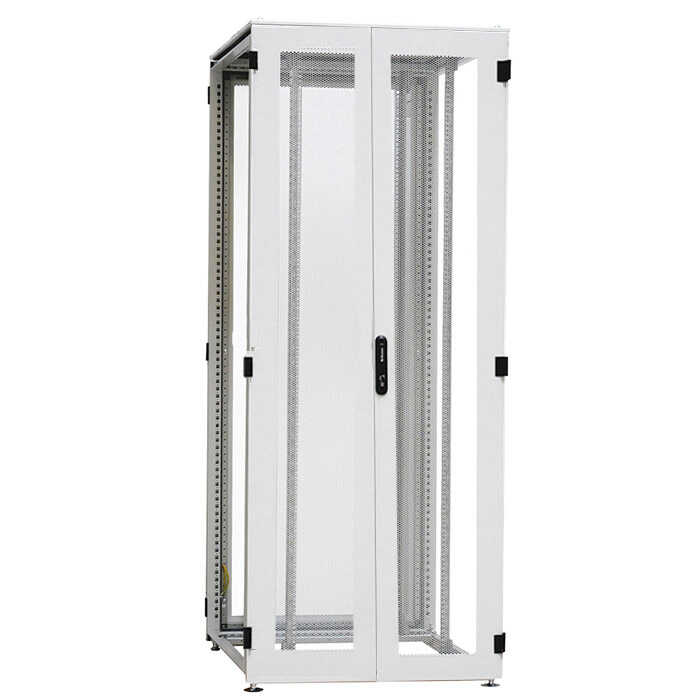 IS-1 High-End Serverrack von SCHÄFER - perforierte, geteilte Doppeltüren - 43 HE - Anreihschrank - BxT 800x1000 mm - lichtgrau