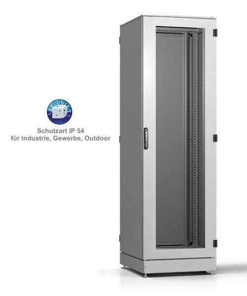 IS-1 High-End Serverrack von SCHÄFER - Sichttür - Vollblechtür - 43 HE - Schutzgrad IP54 - 600x1000 mm - Sockel - lichtgrau