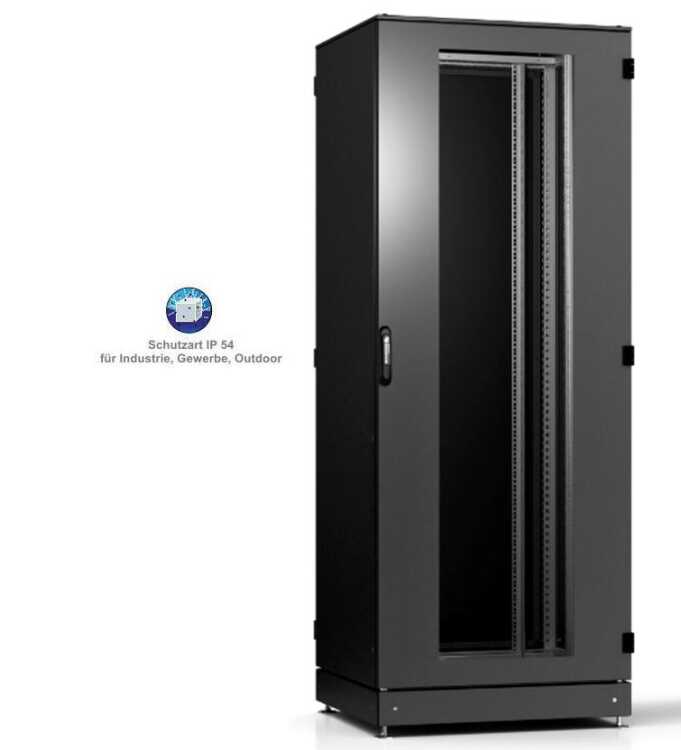 IS-1 High-End Netzwerkrack von SCHÄFER - Sichttür - Vollblechtür - 43 HE - Schutzgrad IP54 - 800x800 mm - Sockel - schwarz