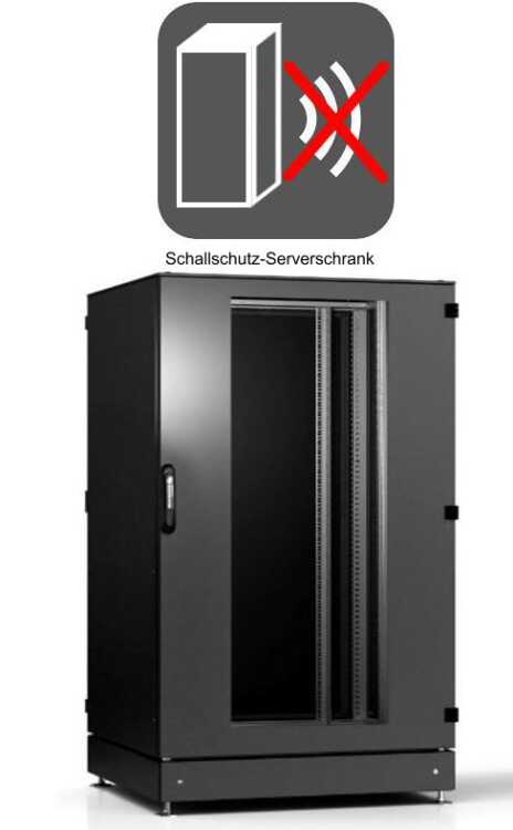 Schallgedämmter Serverschrank SCHÄFER IS-1 silenced - 25 HE - BxT 600x1000 mm - Sichttür - Vollblechtür - Sockel - 2 Silent-Ventilatoren - schwarz