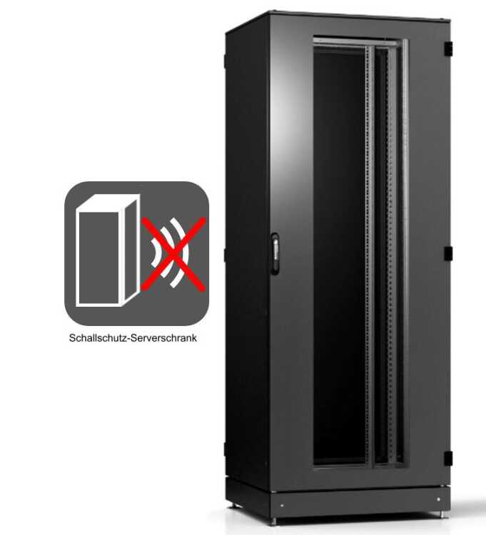Schallgedämmter Serverschrank SCHÄFER IS-1 silenced - 43 HE - BxT 600x1000 mm - Sichttür - Vollblechtür - Sockel - 4 Silent-Ventilatoren - schwarz