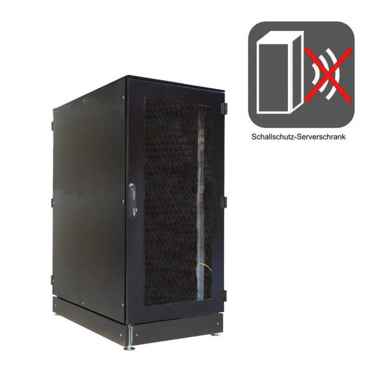 Schallgedämmter Serverschrank SCHÄFER IS-1 silenced - 25 HE - BxT 800x800 mm - Sichttür - Vollblechtür - Sockel - 2 Silent-Ventilatoren - schwarz