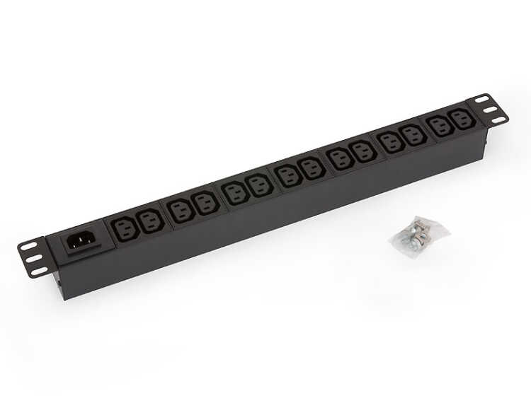 19"-Steckdosenleiste - 1 HE - 14-fach IEC C13 Buchse - max. 10 A - Eingang IEC C14 Steckdose - ohne Kabel - schwarz