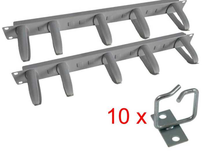 SPAR-PACK Kabelführung: 2 x 19"-Rangierpanel, 10 x Kabelbügel - lichtgrau