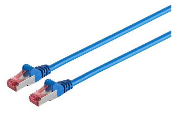 Standard Patchkabel - Cat. 6A - S/FTP doppelt geschirmt - halogenfrei - GHMT-zertifiziert - blau - 0,25 m