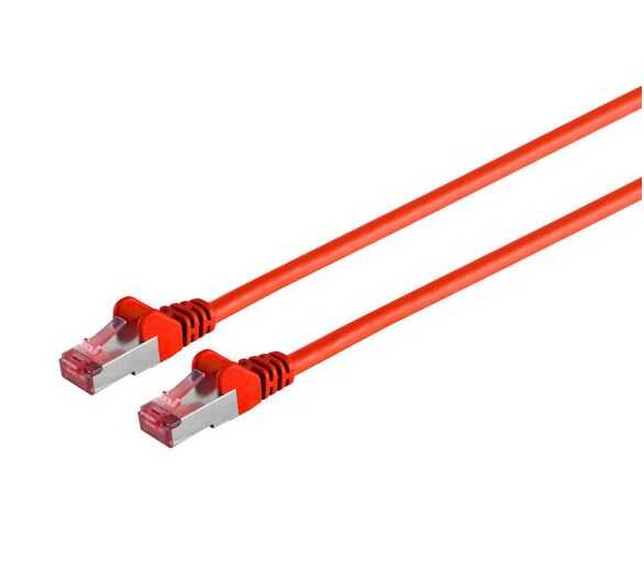 Standard Patchkabel - Cat. 6A - S/FTP doppelt geschirmt - halogenfrei - GHMT-zertifiziert - rot - 0,25 m