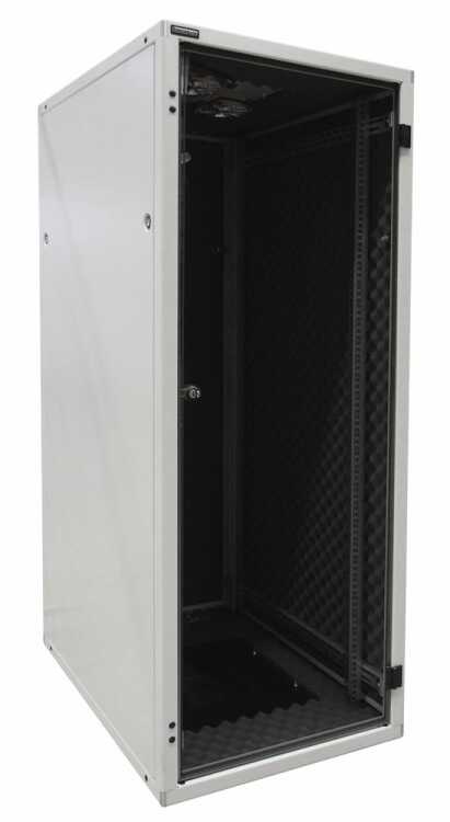 Schallgedämmter Serverschrank SILENCE RACK - 33 HE - 2 SILENT-Lüfter - 600 x 800 mm - Glastür - Vollblechrückwand - lichtgrau