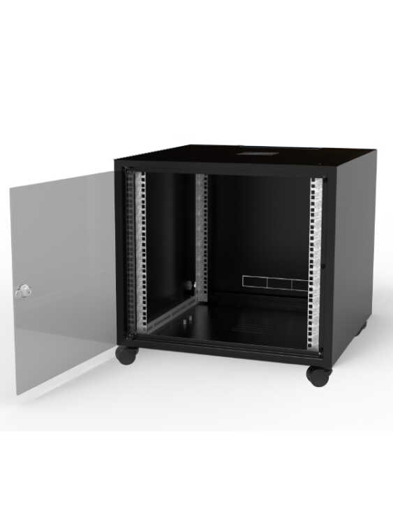 19"-Netzwerkschrank SJB - 10 HE - BxT 600x600 mm - Glastür - Rückwand - schwarz