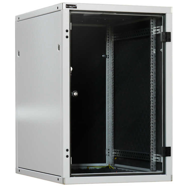 Schallgedämmter Serverschrank SILENCE RACK - 18 HE - 2 SILENT-Lüfter - 600 x 600 mm - Glastür - Rückwand - lichtgrau