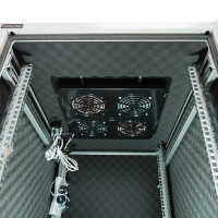Schallgedämmter Serverschrank SILENCE RACK - 18 HE - 2 SILENT-Lüfter - 600 x 600 mm - Glastür - Rückwand - lichtgrau