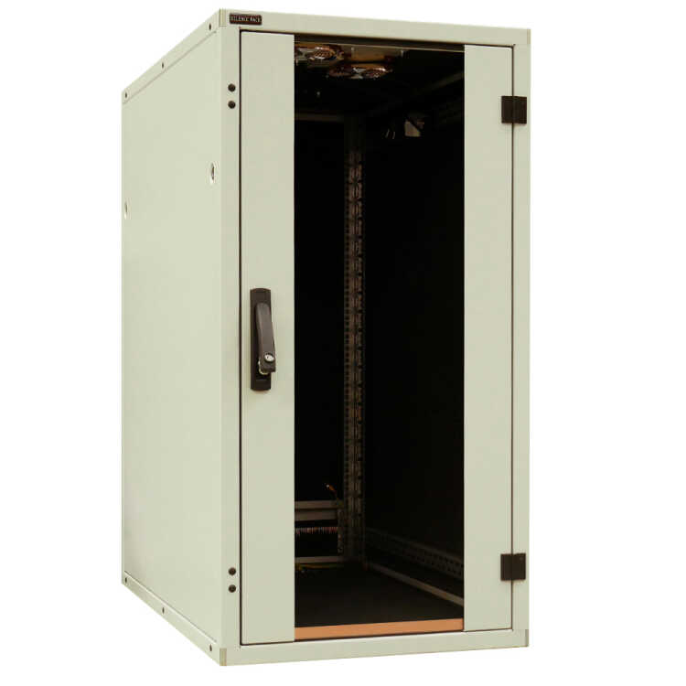 Schallgedämmter Serverschrank SILENCE RACK - 24 HE - 2 SILENT-Lüfter - 600 x 1.000 mm - Sichttür - Vollblechtür - lichtgrau