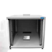 19"-Schrank RESISTER - erhöhter Staubschutz - 10 HE - Glastür - BxT 600x600mm - lichtgrau