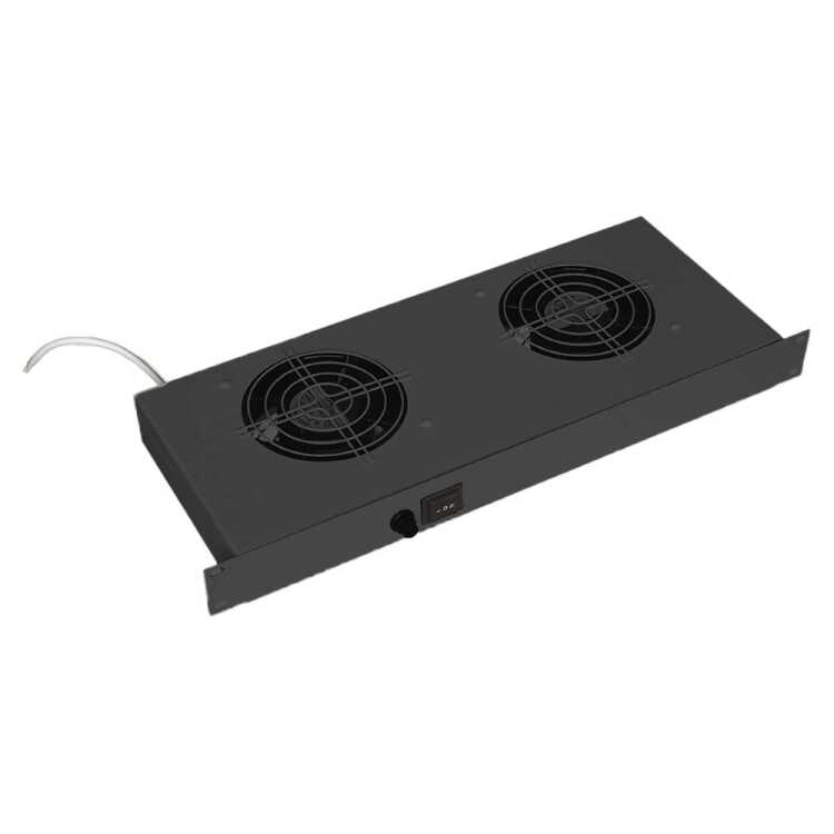 19"-Lüftereinheit - 2 SILENCE-Ventilatoren - 1 HE - vertikaler Luftstrom - Luftdurchsatz 175 m³/h - schwarz