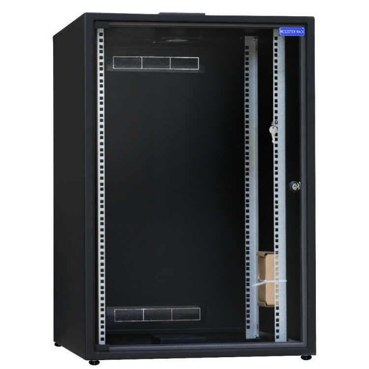 19"-Schrank RESISTER - erhöhter Staubschutz - 18 HE - Glastür - BxT 600x600mm - schwarz