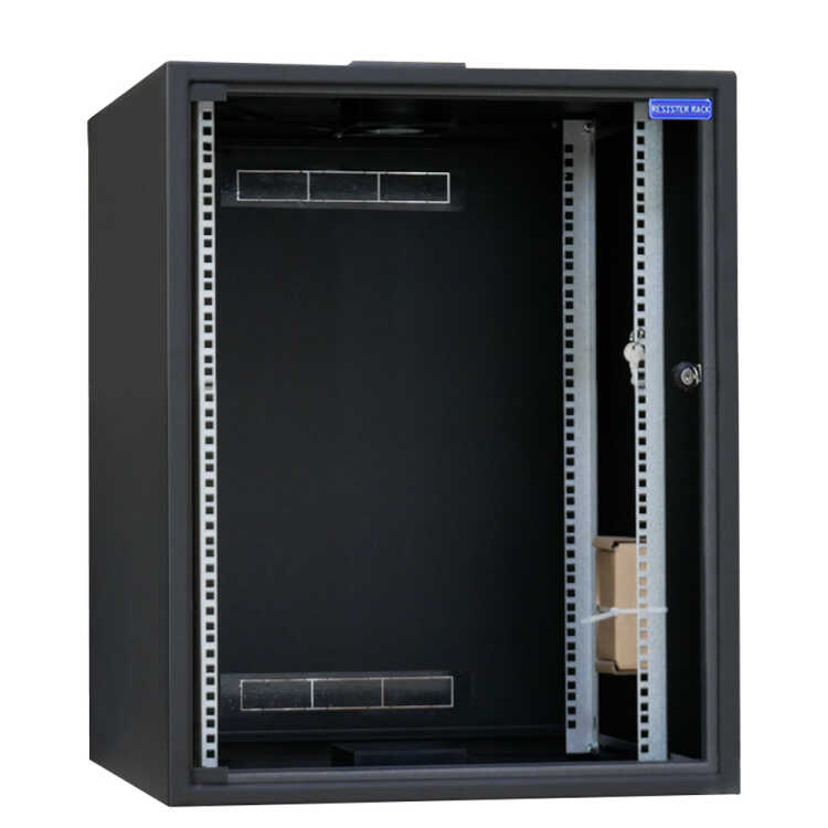 19"-Schrank RESISTER - erhöhter Staubschutz - 15 HE - Glastür - BxT 600x800mm - schwarz