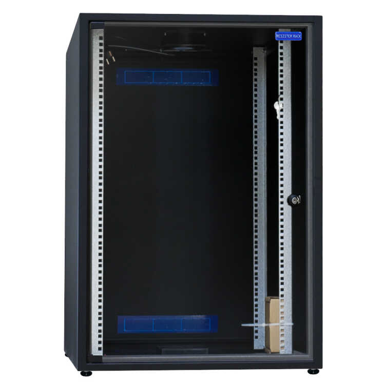 19"-Schrank RESISTER - erhöhter Staubschutz - 18 HE - Glastür - BxT 600x800mm - schwarz