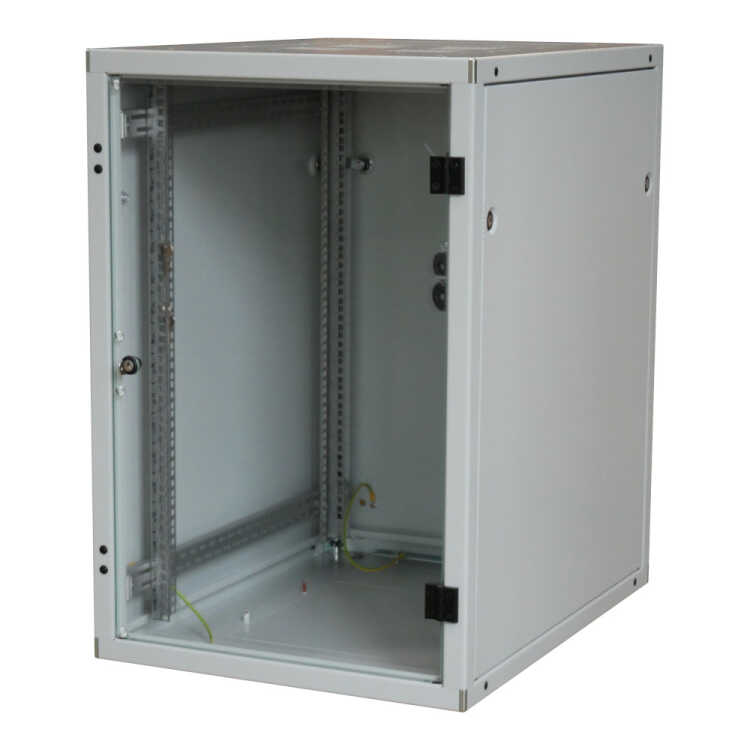 Kleiner 19"-Netzwerkschrank SZB IT - 18 HE - 600 x 800mm - Glastür - lichtgrau