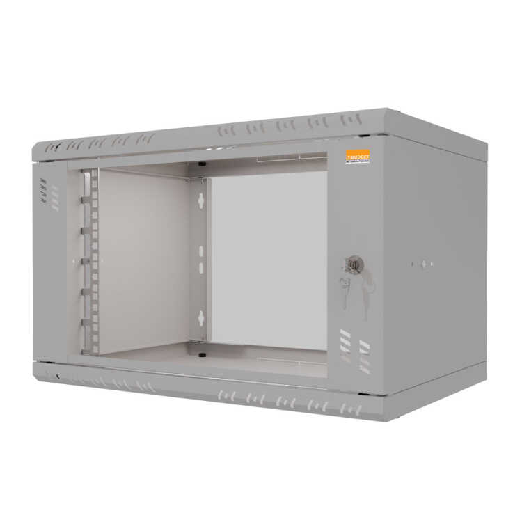19"-Wandverteiler TAUNUS von IT-BUDGET - 6 HE - 450 mm Tiefe - Sichttür - Schloss - lichtgrau