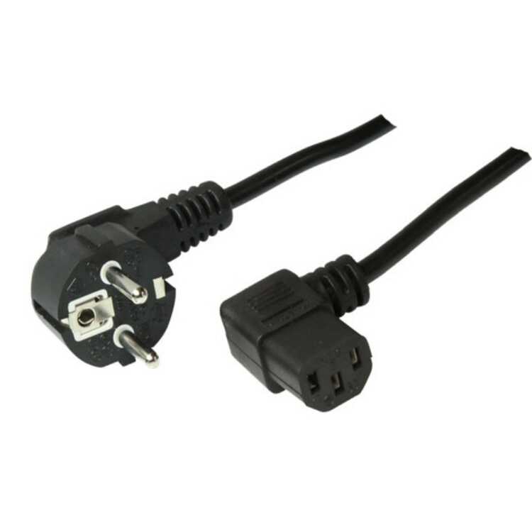 Quality Netzanschlusskabel - Schutzkontaktstecker 90° gewinkelt CEE7/7 auf Kaltgerätebuchse C13 - 1,8 m - schwarz