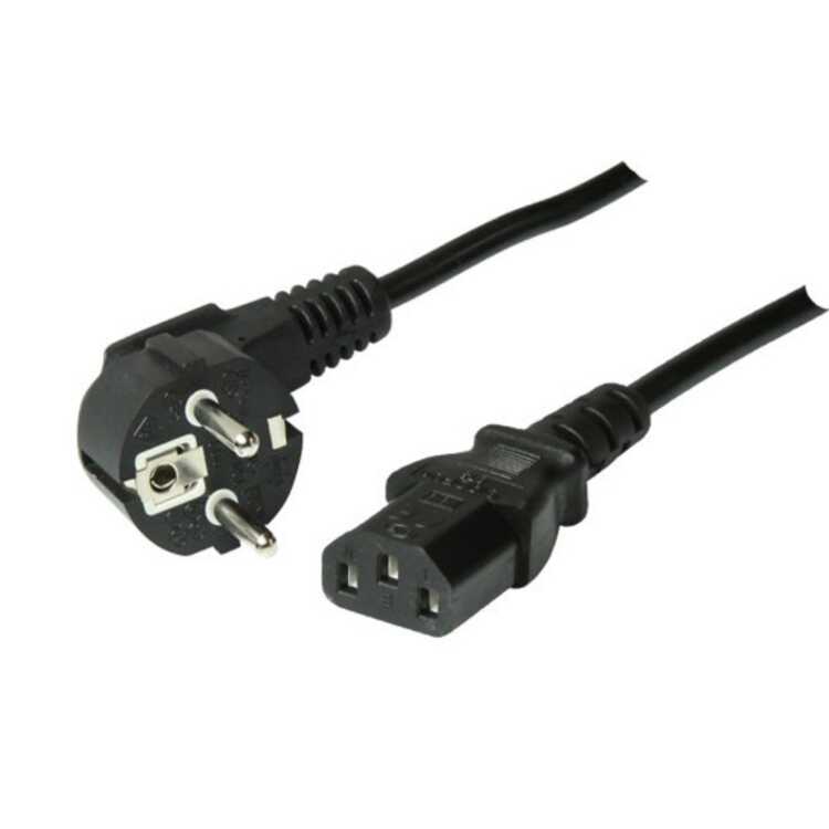 Quality Netzanschlusskabel - Schutzkontaktstecker 90° gewinkelt CEE7/7 auf Kaltgerätebuchse C13 - 3,0 m - schwarz