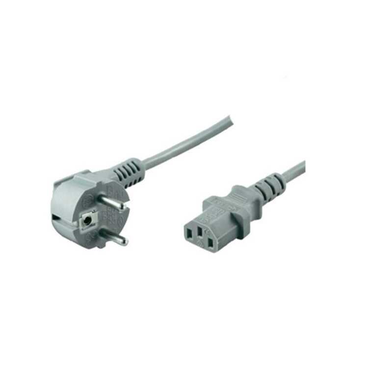 Quality Netzanschlusskabel - Schutzkontaktstecker 90° auf Kaltgerätebuchse - 230 V für Kaltgeräte - CEE7/7-C13 - VDE - grau - 5,0m