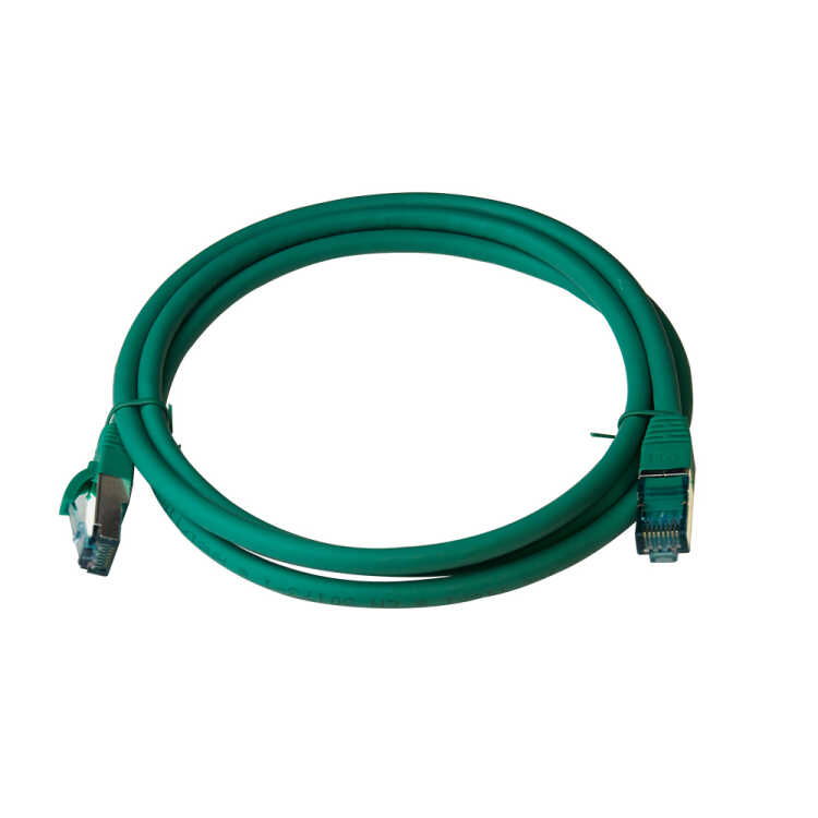 IT-BUDGET Vollkupfer Premium Patchkabel - Cat.6A - 500 MHz - halogenfrei - PoE+ - AWG 26/7 - grün - 0,15 m