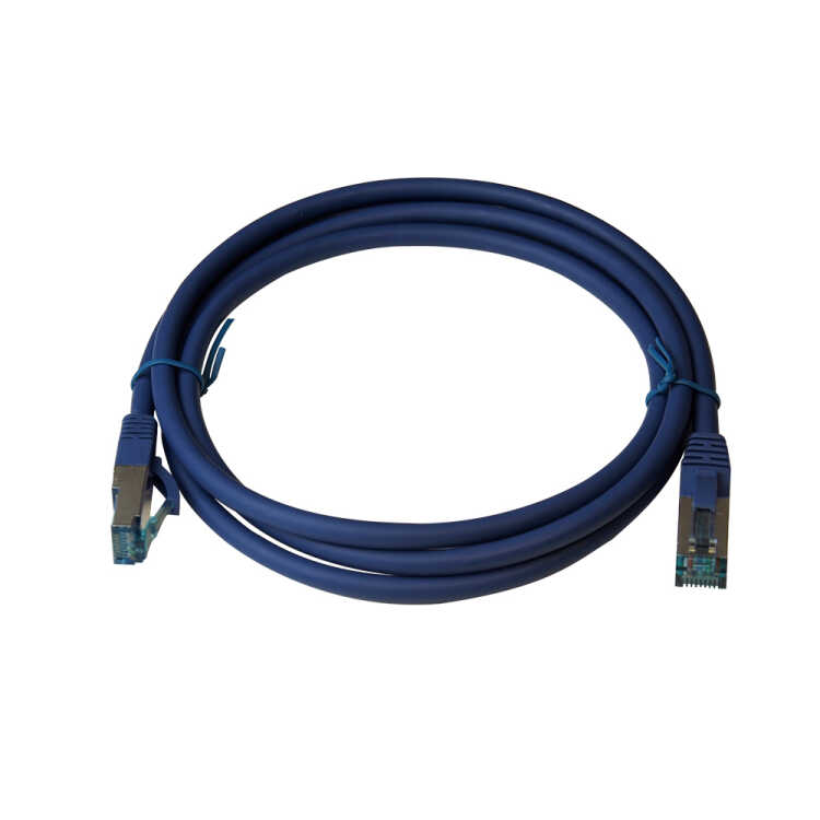 IT-BUDGET Vollkupfer Premium Patchkabel - Cat.6A - 500 MHz - halogenfrei - PoE+ - AWG 26/7 - blau - 0,15 m