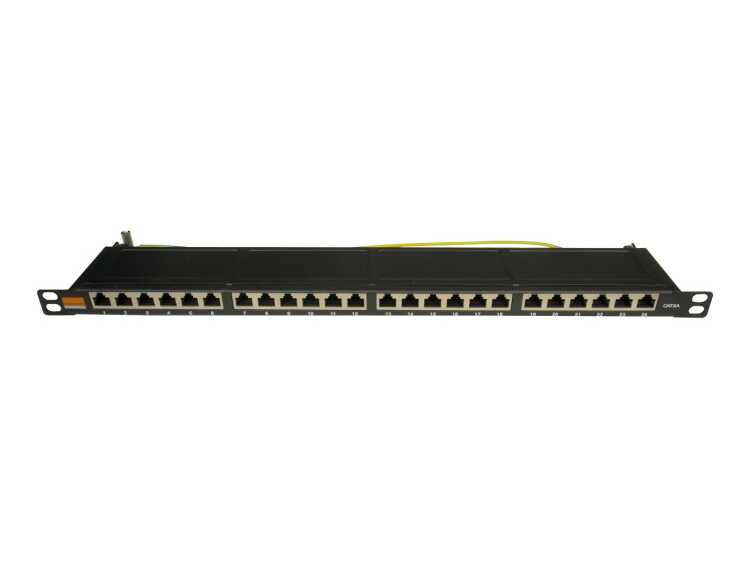 IT-BUDGET 19" Patchpanel - geschirmt - Cat.6A - 24 Port - PoE+ fähig - 0,5 HE - schwarz