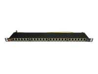 IT-BUDGET 19" Patchpanel - geschirmt - Cat.6A - 24 Port - PoE+ fähig - 0,5 HE - schwarz