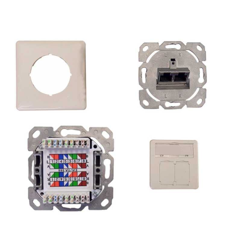 Netzwerk-Datendose 2 x RJ45 Buchse von IT-BUDGET - Cat.6A - geschirmt - reinweiß - Unterputz - Kabelzuführung horizontal - designfähig - PoE+ fähig