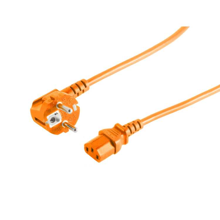 Quality Netzanschlusskabel - Schutzkontaktstecker 90° gewinkelt CEE7/7 auf Kaltgerätebuchse C13 - 3 m - orange