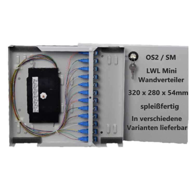 verschiedene Varianten lieferbar: OS2 - LWL Wandverteiler Mini - 320 x 280 x 54mm - spleißfertig