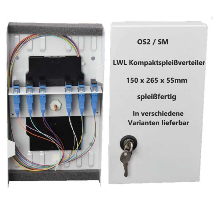 verschiedene Varianten lieferbar: OS2 -LWL Kompaktspleißverteiler - 150 x 265 x 55mm - spleißfertig