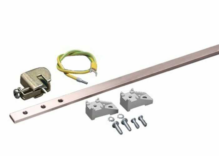 Erdungsschiene Voll-Kupfer - mit Montage-Halterungen - Länge 745 mm - inkl. Anschlussklemmen und Leitungen