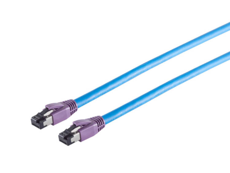 Highend Patchkabel - Cat 8.1 - 2000 MHz - F/FTP doppelt geschirmt - halogenfrei - blau - 0,25 m