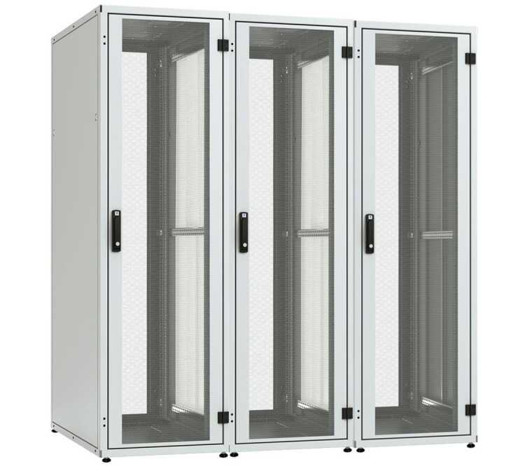 3er Reihe 19"-Serverschrank SZB IT - 42 HE - 600 x 1000mm - perforierte Türen - lichtgrau