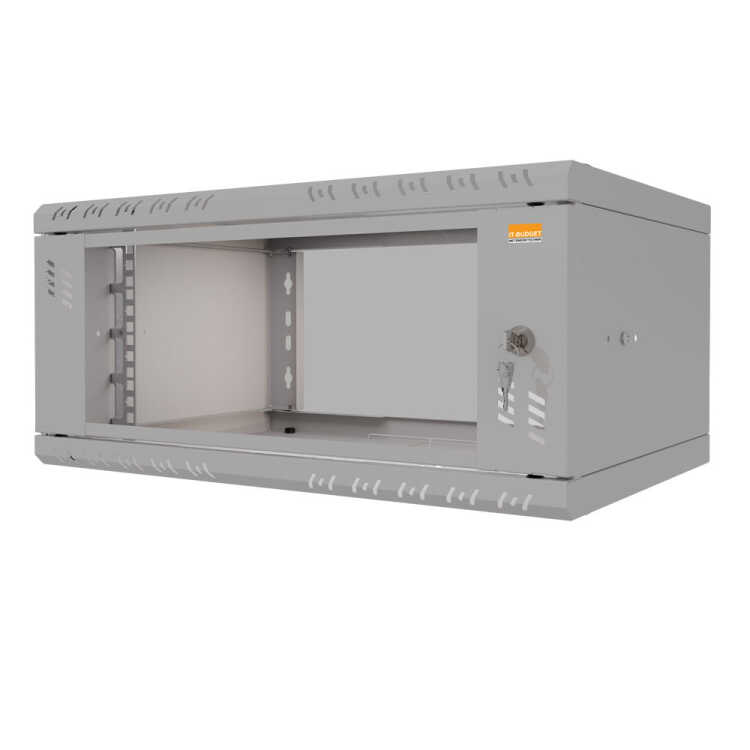 19"-Wandverteiler TAUNUS von IT-BUDGET - 4 HE - 350 mm Tiefe - Sichttür - Schloss - lichtgrau